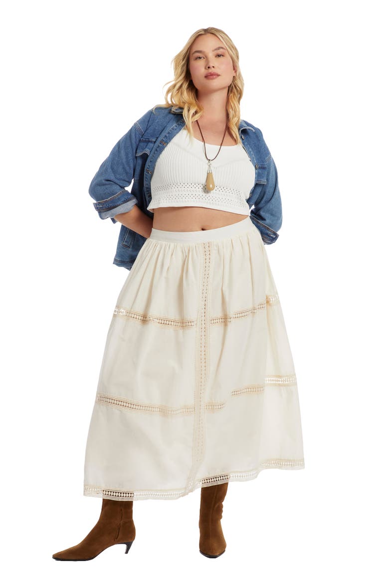 Lace Insert Midi Skirt, Main, color, WARM CREAM