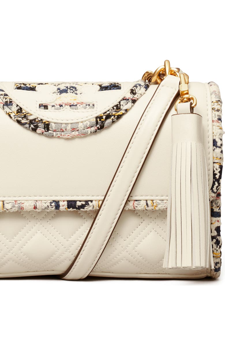 Tory Burch Small Fleming Convertible Leather & Tweed Shoulder Bag, Alternate, color,