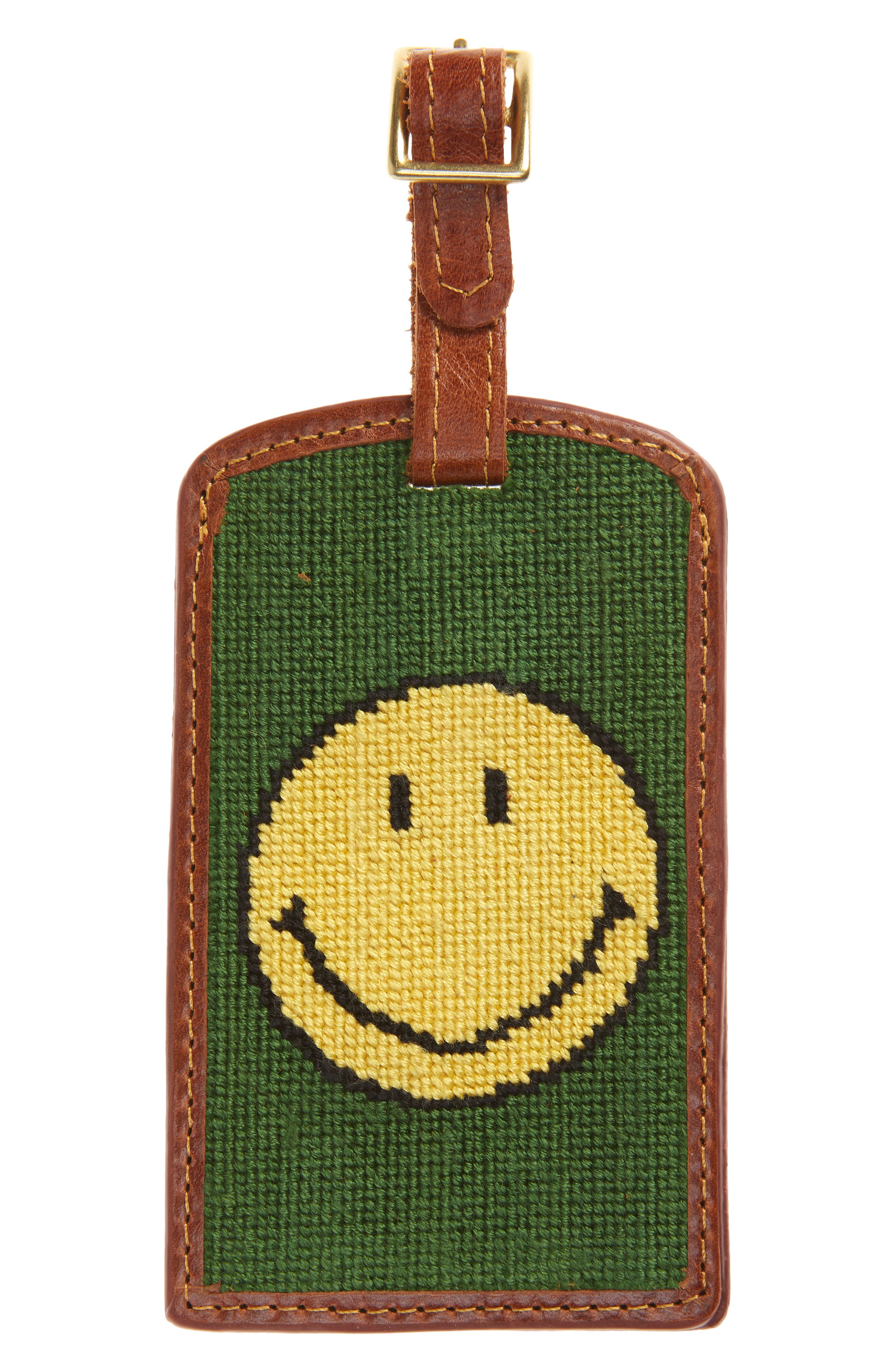 Smathers & Branson Smiley<sup>®</sup> x Smathers & Branson Smiley Face Needlepoint Luggage Tag, Main, color, 