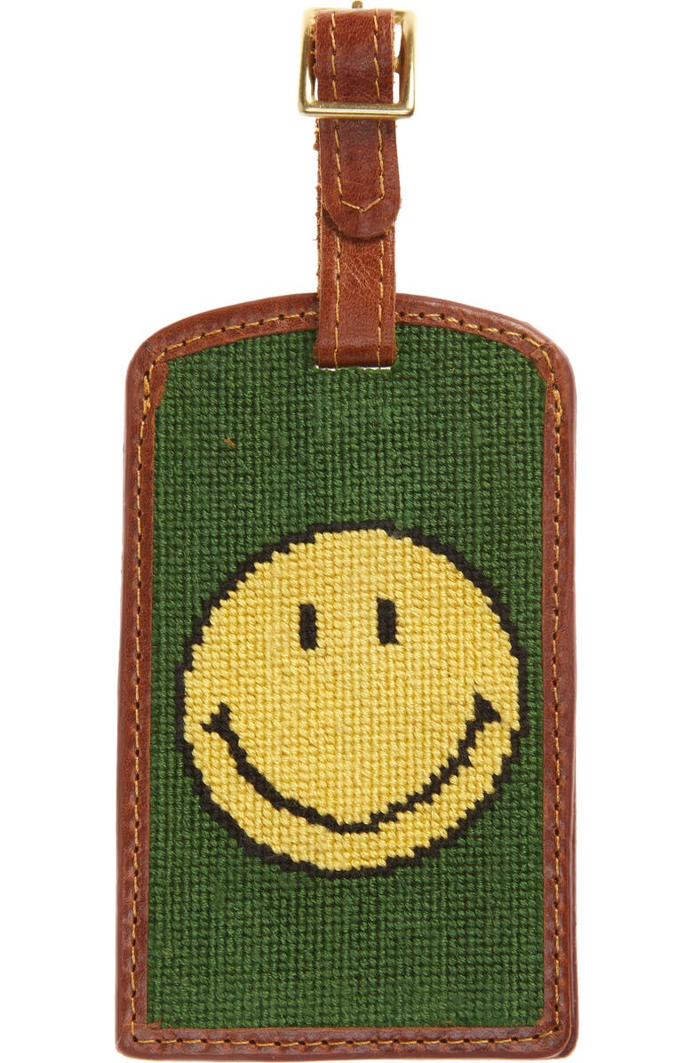 Smathers & Branson Smiley<sup>®</sup> x Smathers & Branson Smiley Face Needlepoint Luggage Tag, Main, color,