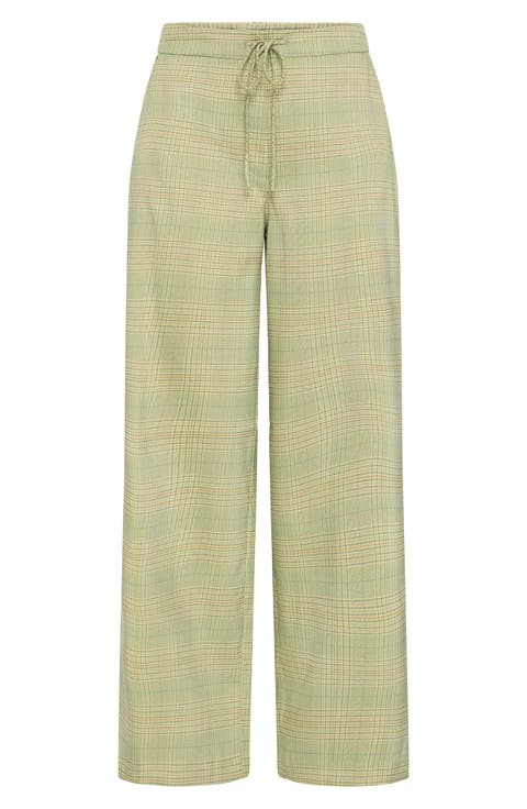 Ihjoli Plaid Drawstring Straight Leg Pants
