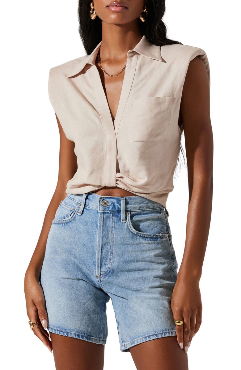 ASTR the Label Kathlynn Linen Blend Sleeveless Shirt, Main, color,