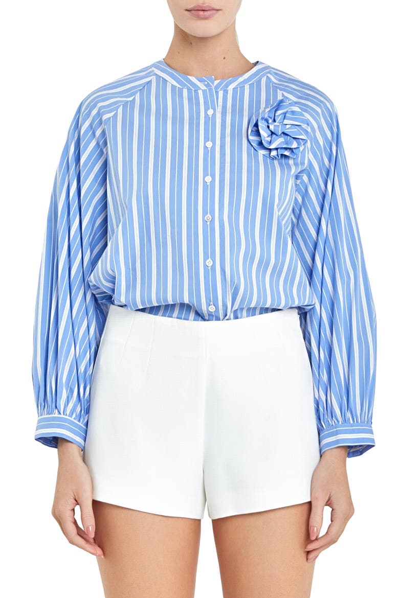 Stripe 3D Rosette Shirt, Main, color, POWDER BLUE