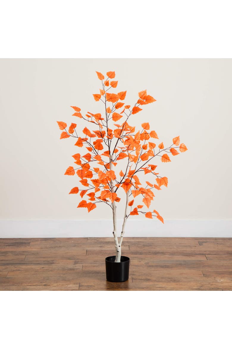 4-ft Autumn Paper Birch Artificial Fall Tree, Alternate, color, Orange