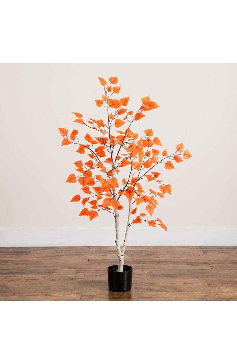 NEARLY NATURAL 4-ft Autumn Paper Birch Artificial Fall Tree, Alternate, color, Orange