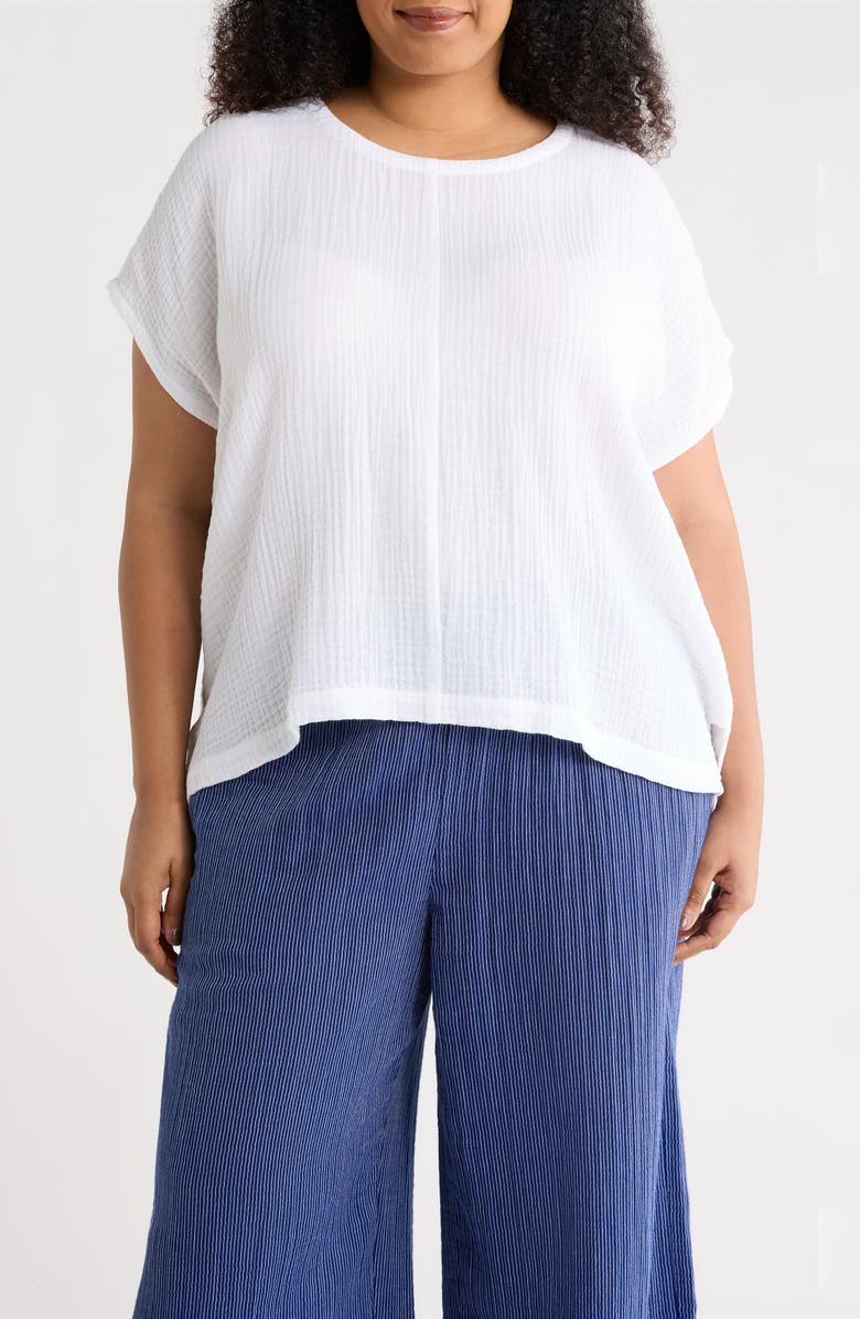 Eileen Fisher Boxy Organic Cotton Gauze Top, Main, color, White