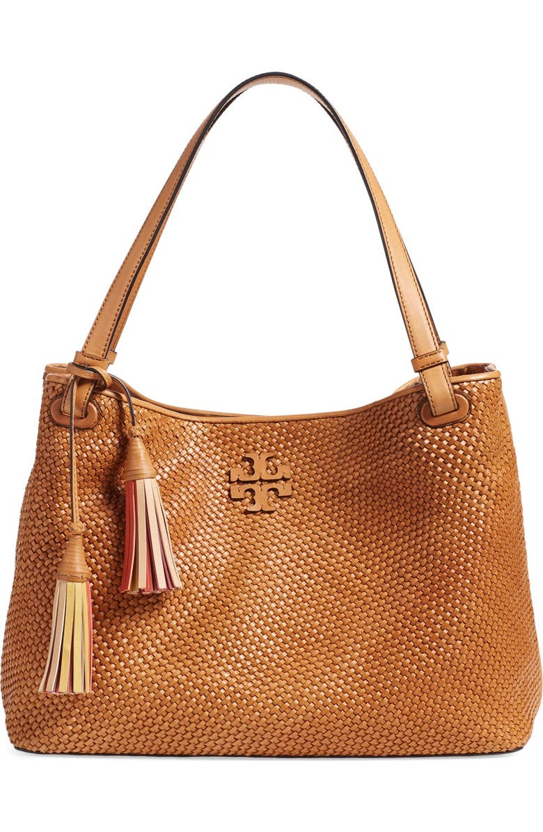 Tory Burch 'Thea' Woven Leather Tote, Main, color,