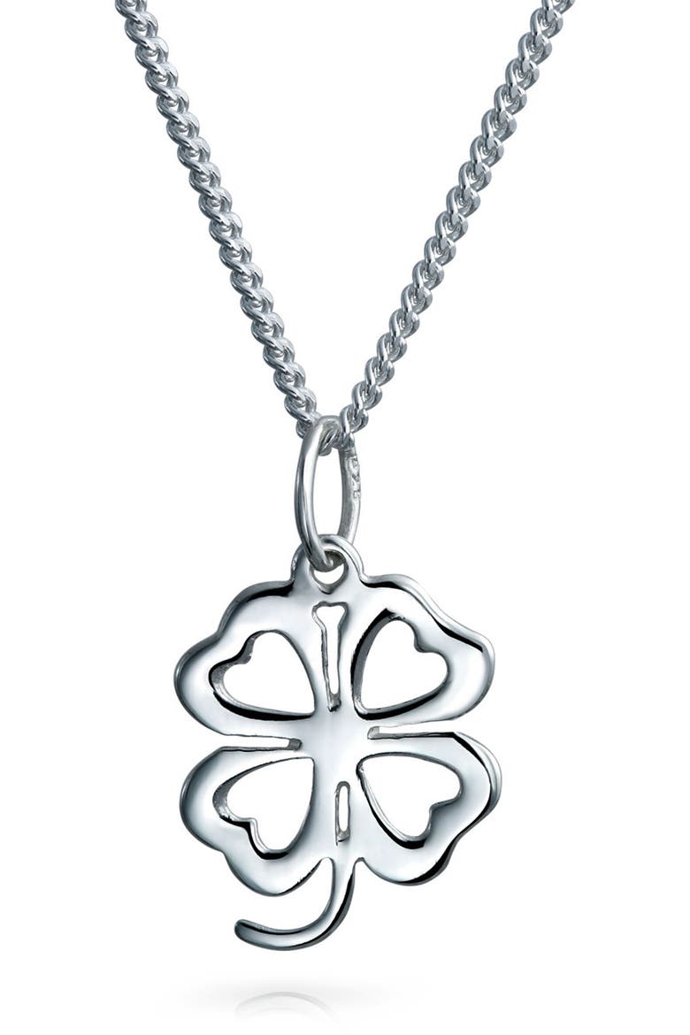 Sterling Silver Heart Shamrock Pendant Necklace, Main, color, SILVER