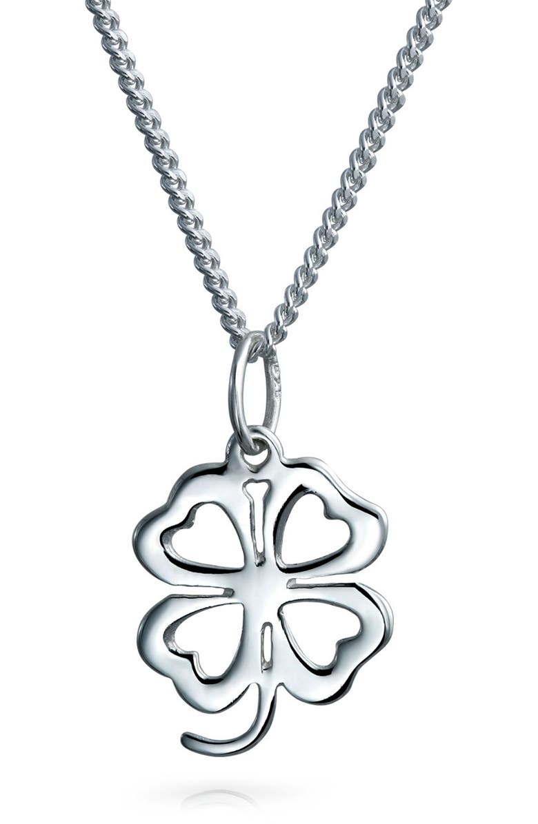 BLING JEWELRY Sterling Silver Heart Shamrock Pendant Necklace, Main, color, 