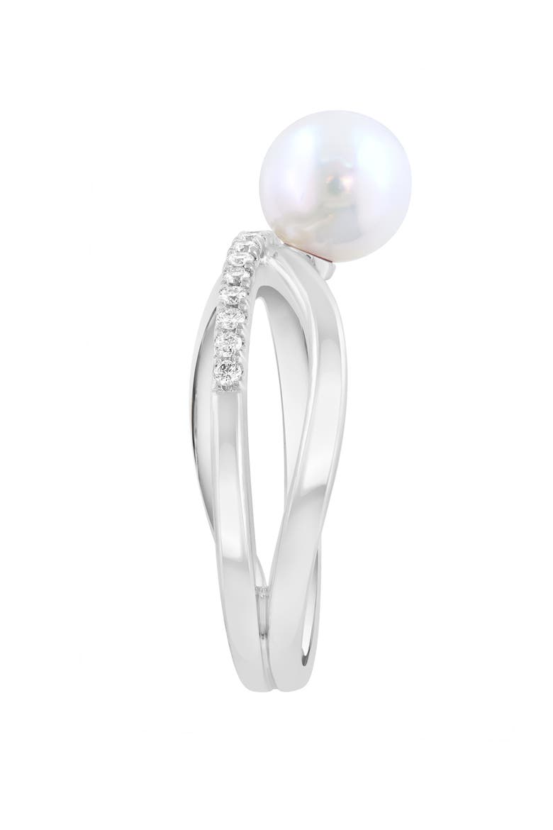 Sterling Silver Freshwater Pearl & Diamond Ring, Alternate, color, WHITE