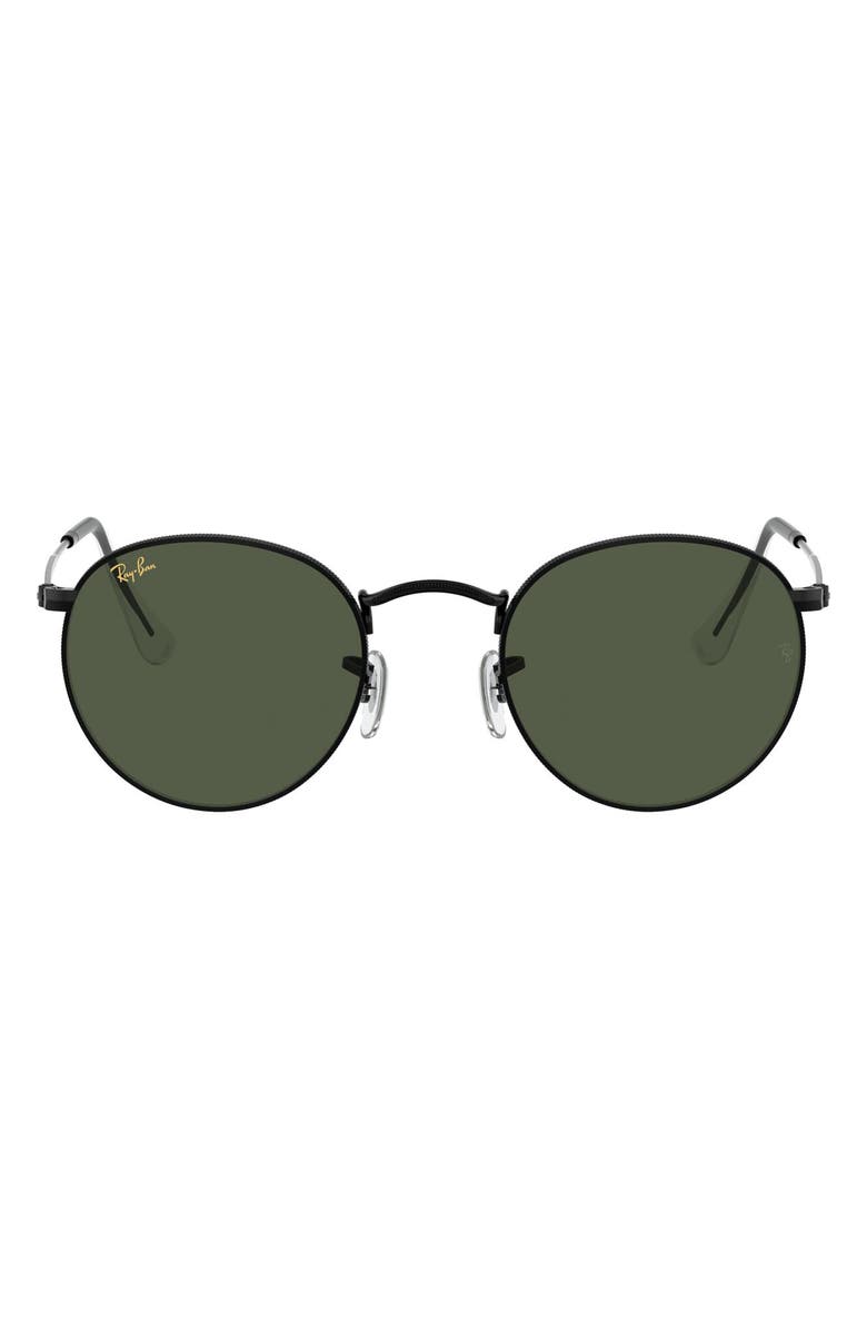 Ray-Ban 47mm Round Sunglasses, Main, color, Shiny Black/ Green