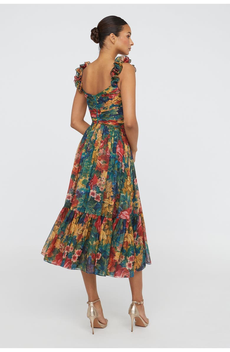 Theia Tate Ruffle Shoulder Dress, Alternate, color, Tapestry Roses