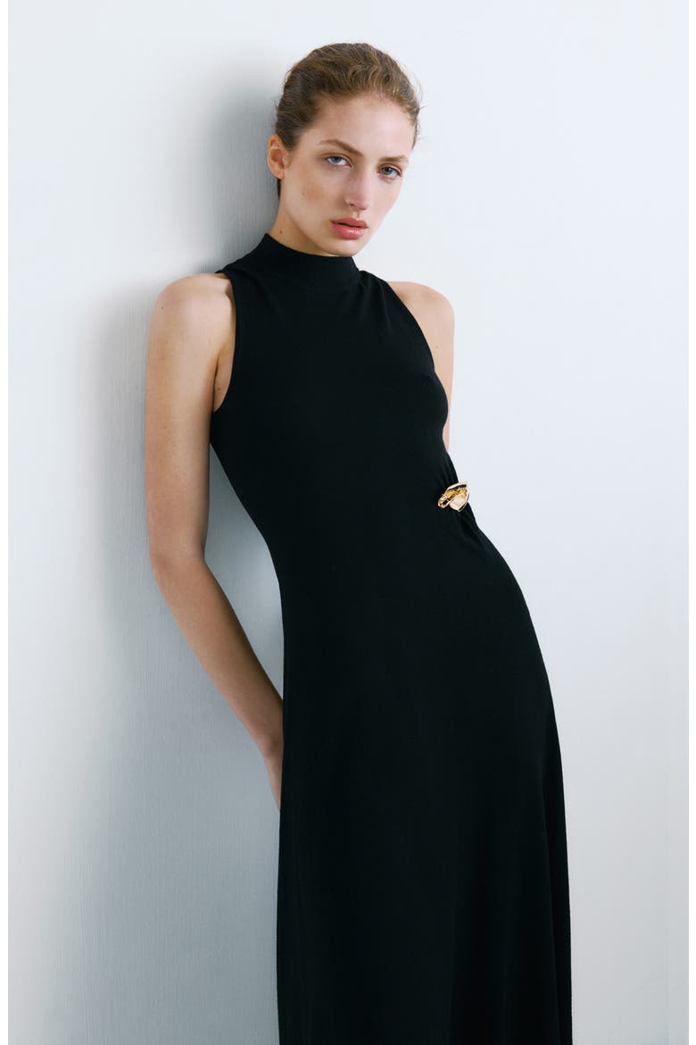 Mock Neck Knit Maxi Dress, Alternate, color, BLACK