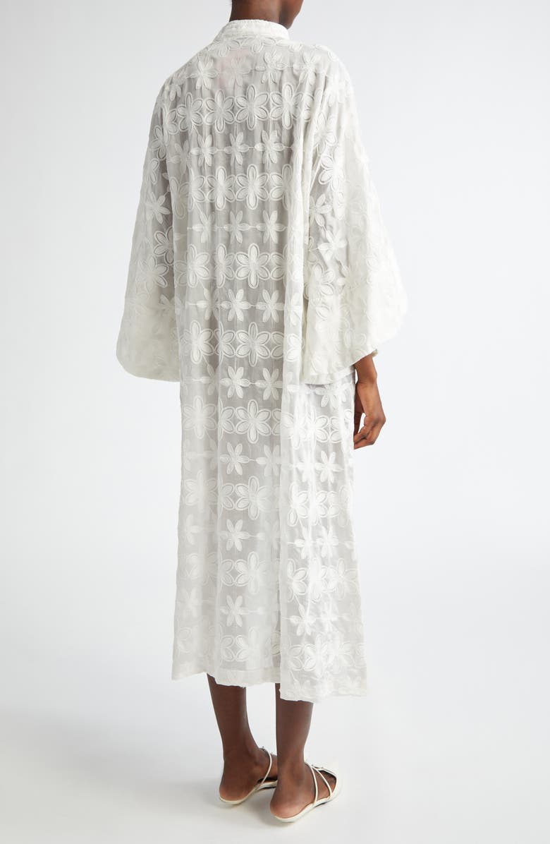 La Vie Style House Floral Embroidered Sheer Cover-Up Caftan, Alternate, color, White