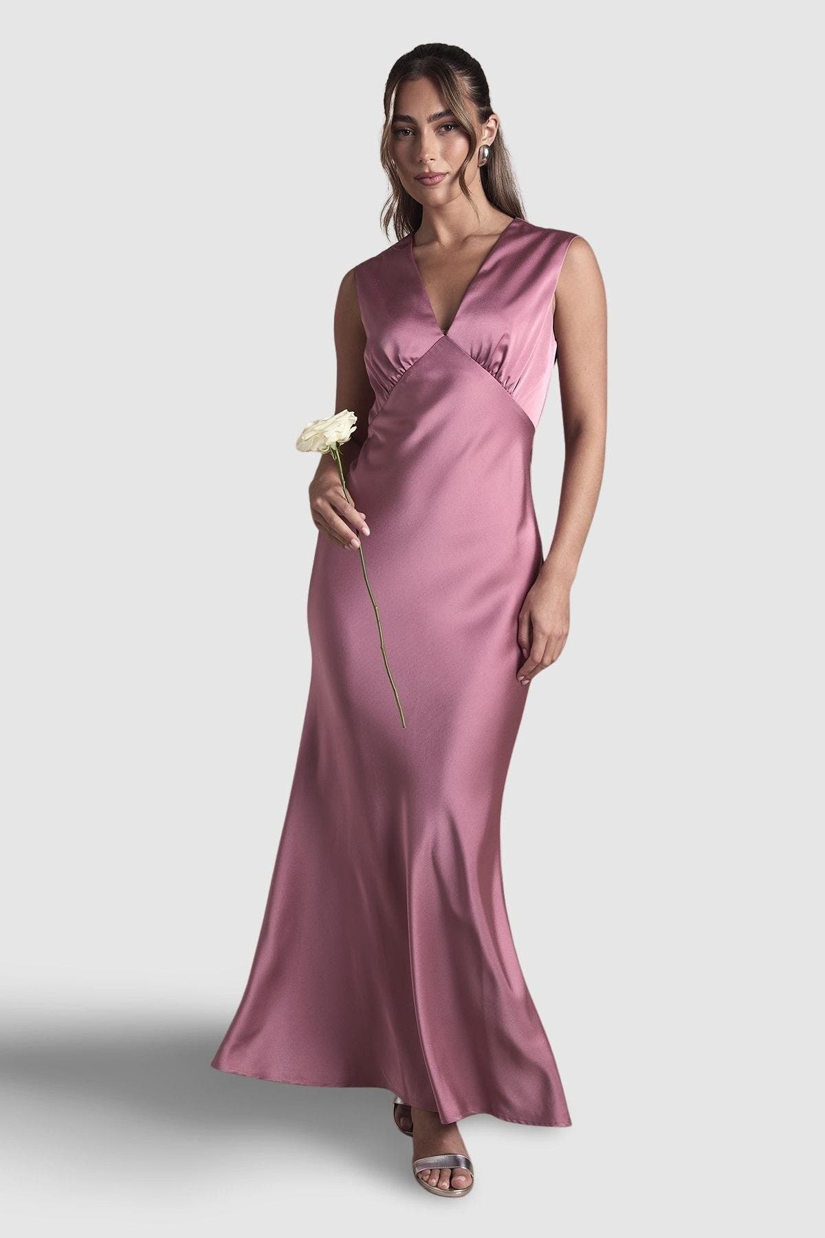 Satin Open Back Maxi Bridesmaid Dress - image 5