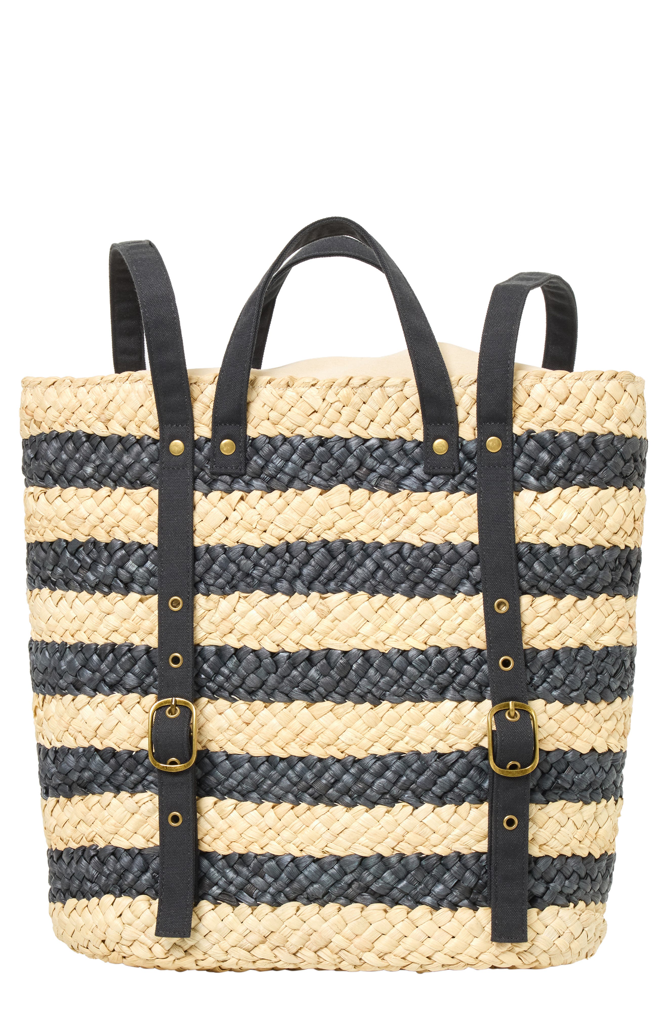 LSPACE Summer Days Stripe Straw Backpack, Main, color, Natural/ Black