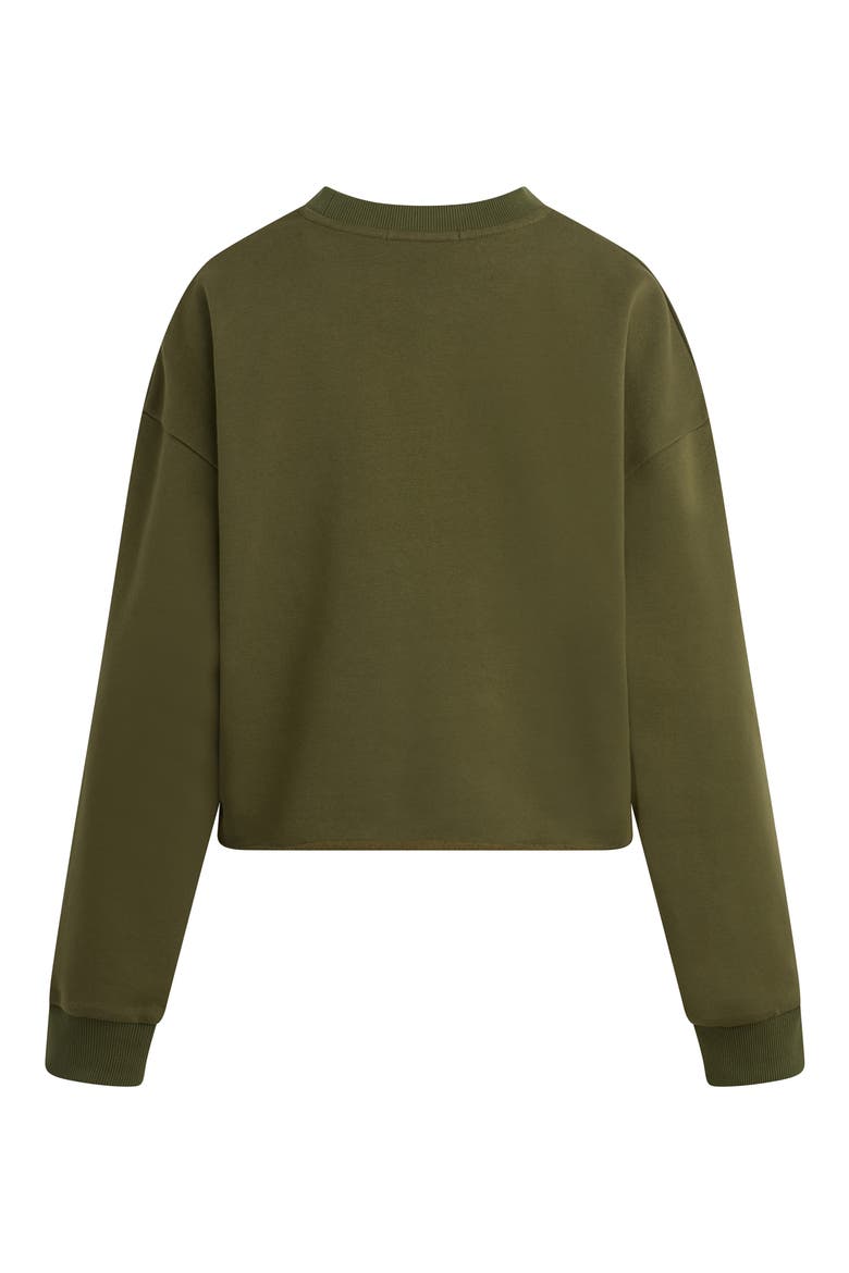 Cropped Collegiate Sweatshirt, Alternate, color, SMOKETREE/ GARDENIA