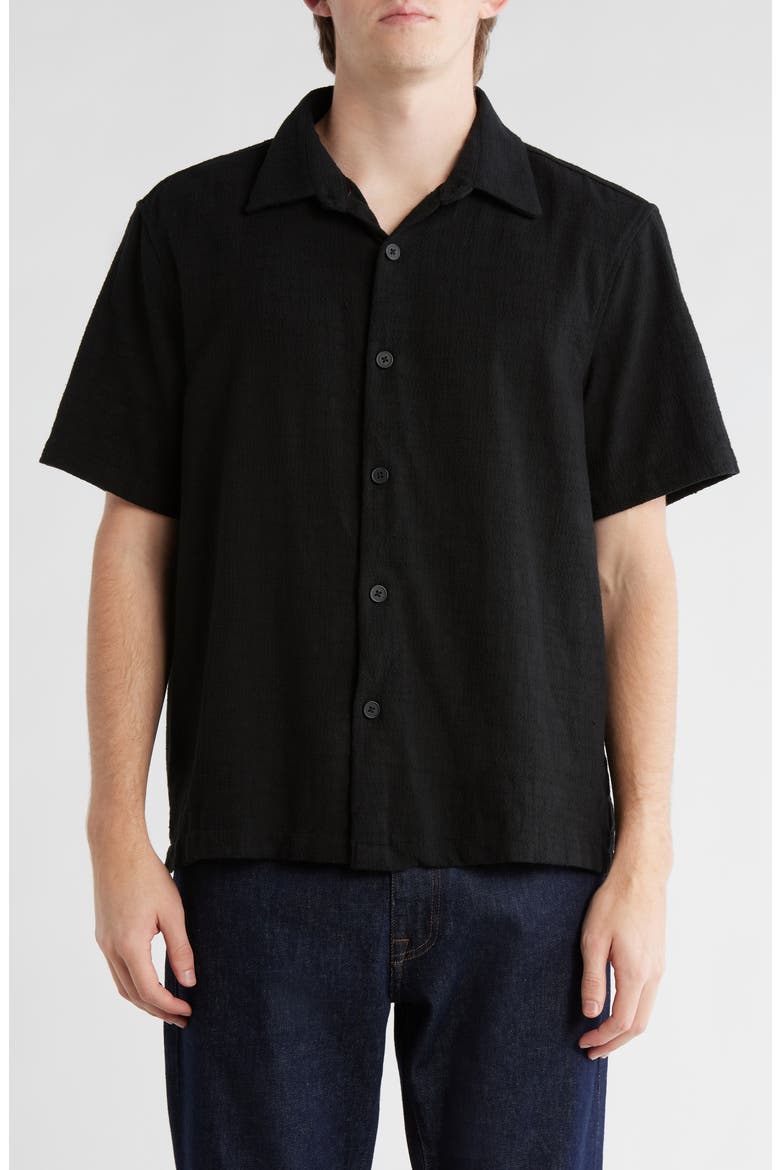 Textured Short Sleeve Button-Up Shirt, Main, color, BLACK