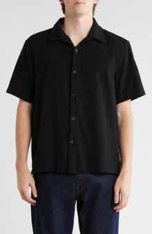 DENIM AND FLOWER Textured Short Sleeve Button-Up Shirt