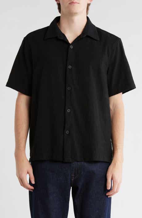 DENIM AND FLOWER Textured Short Sleeve Button-Up Shirt