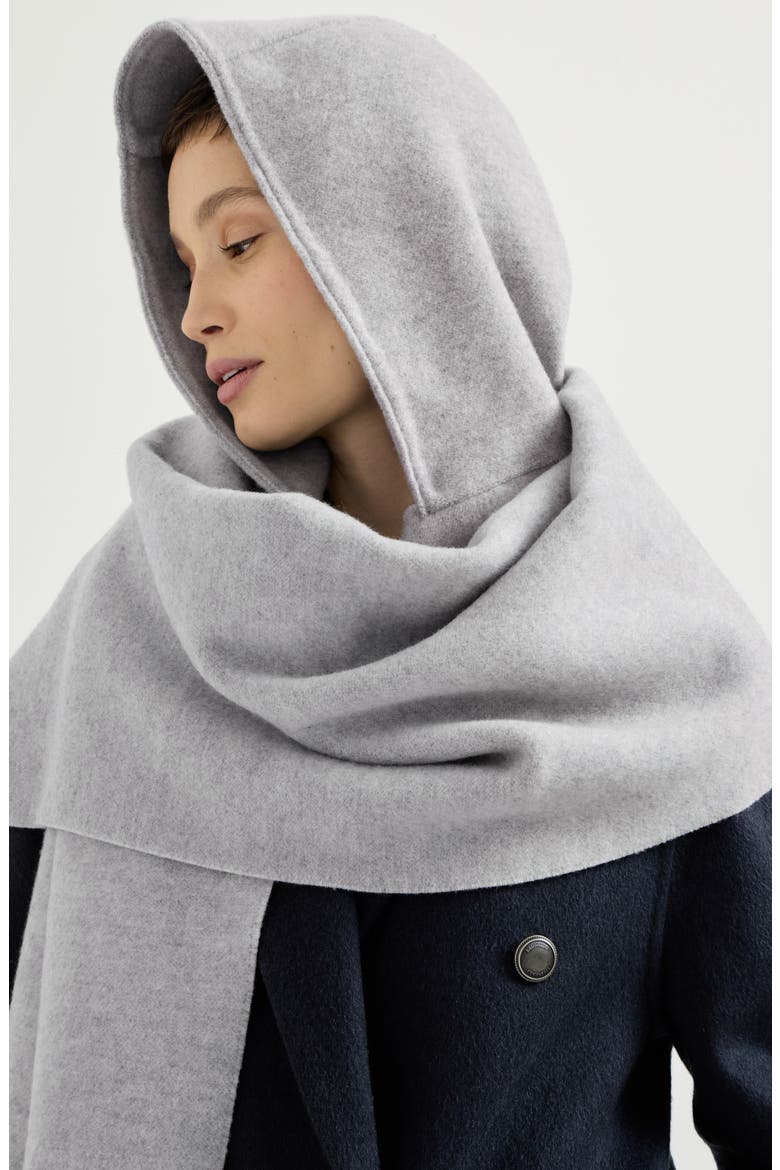 Hooded wool and cashmere knit scarf, Alternate, color, Light Grey