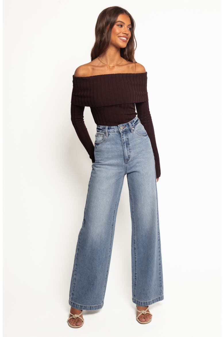 Inora Foldover Off the Shoulder Rib Sweater, Alternate, color, CHOCOLATE