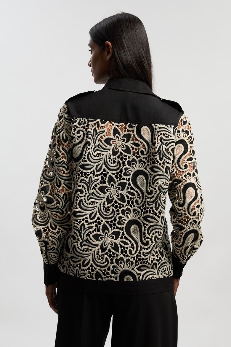Cutwork Detail Long Sleeve Shirt, Alternate, color, Mono