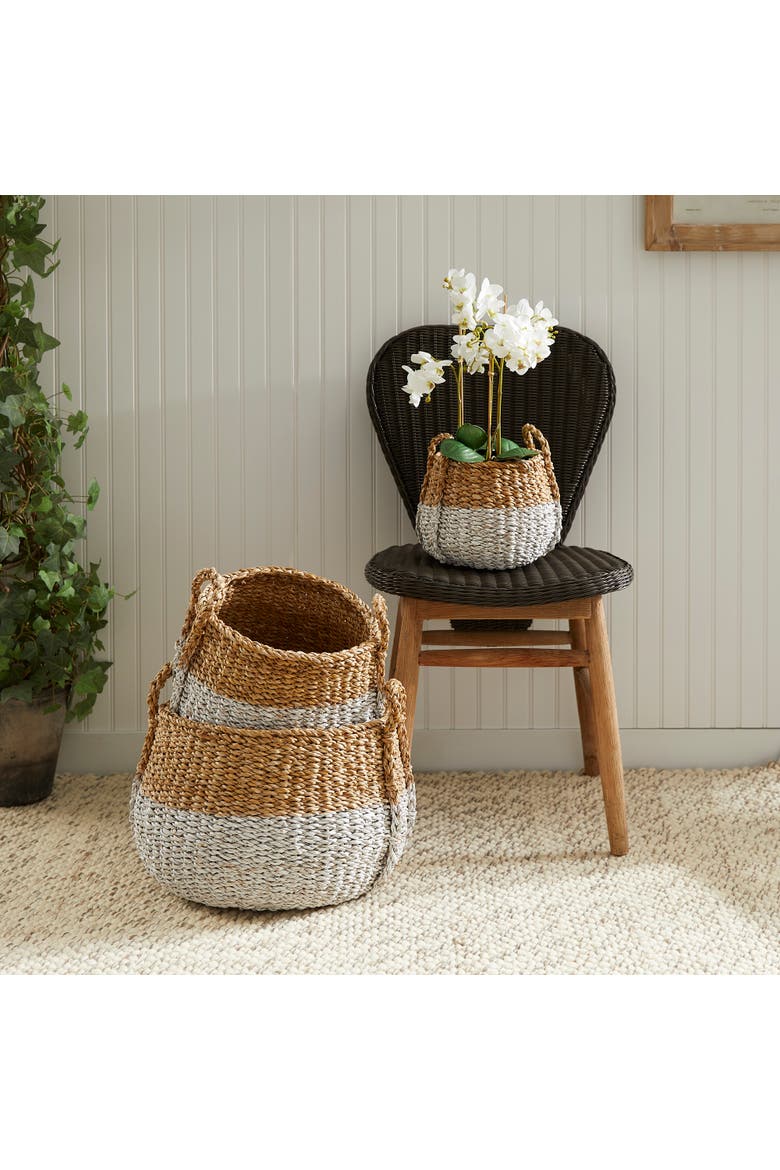 Seagrass Round Baskets With Handles, Set Of 3, Alternate, color, Brown