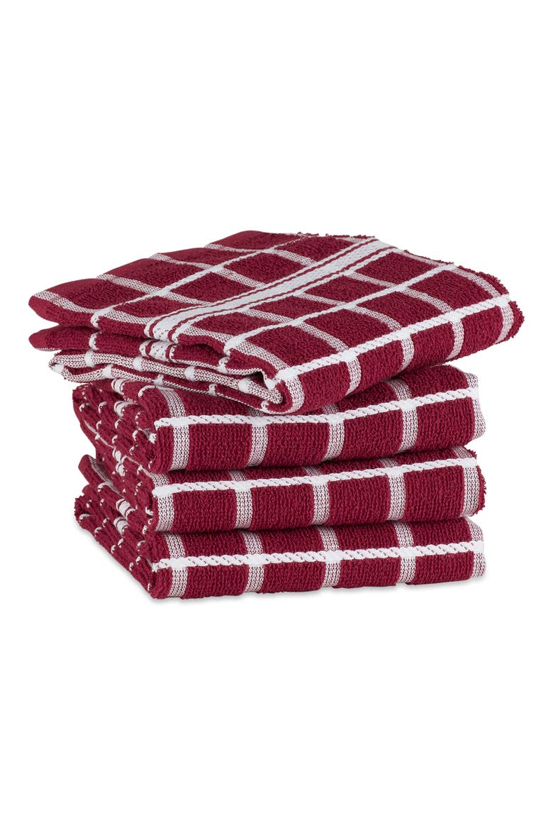 Windowpane Terry Dishtowel Set/4, Alternate, color, Wine
