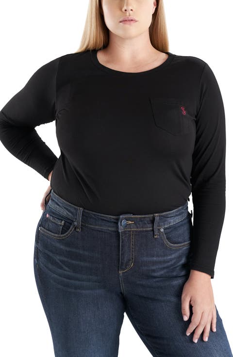 Crewneck Long Sleeve Pocket T-Shirt (Plus Size)