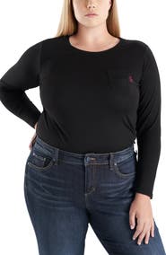 SLINK Jeans Crewneck Long Sleeve Pocket T-Shirt
