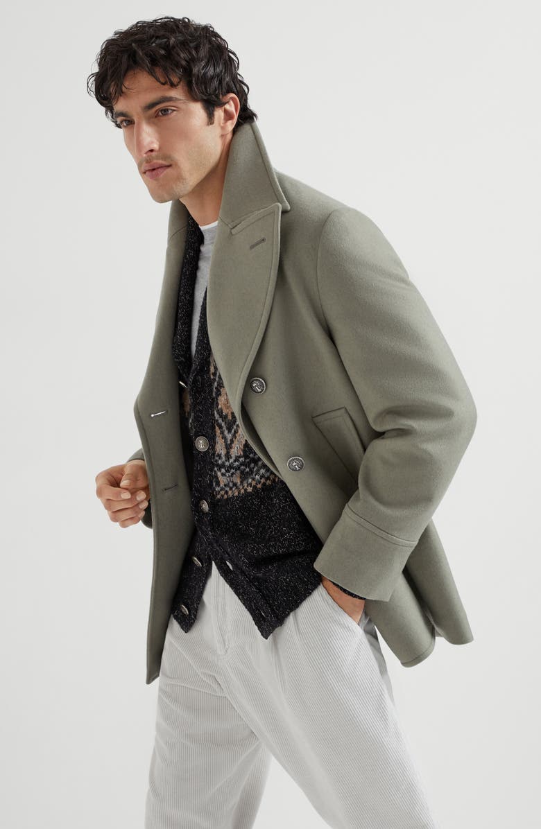 Brunello Cucinelli Wool flannel Caban jacket, Alternate, color, Khaki