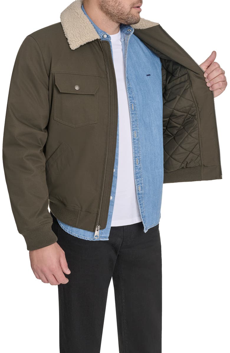 Levi's Water Resistant Faux Shearling Collar Canvas Bomber Jacket, Alternate, color, Olive