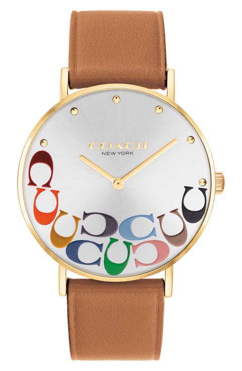 Perry Leather Strap Watch, 36mm