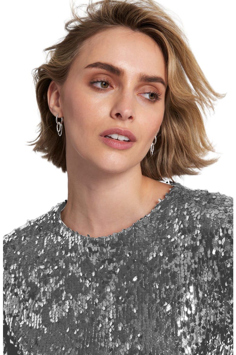 Long sleeve Sequin Shift Dress Embellished/Sequined, Alternate, color, Silver