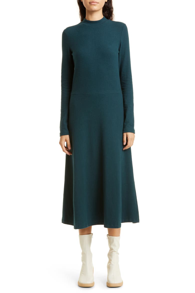 Mock Neck Long Sleeve A-Line Dress, Main, color, AZURE ONYX