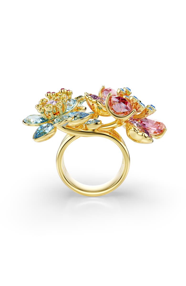 Swarovski Idyllia Triple Crystal Flower Cocktail Ring, Alternate, color, Multicolored