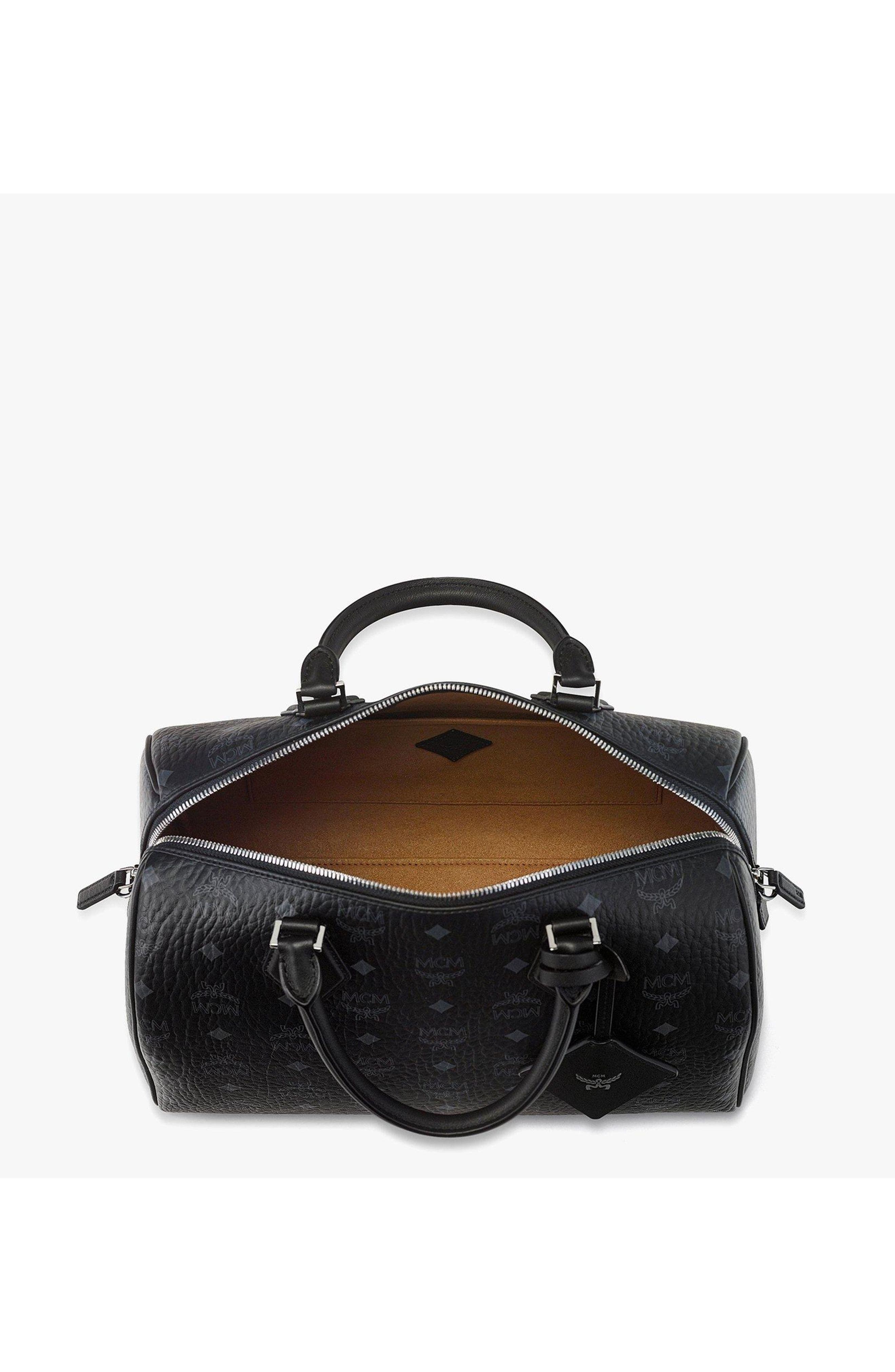 MCM Medium Ella Boston Bag in Visetos, Alternate, color, Black