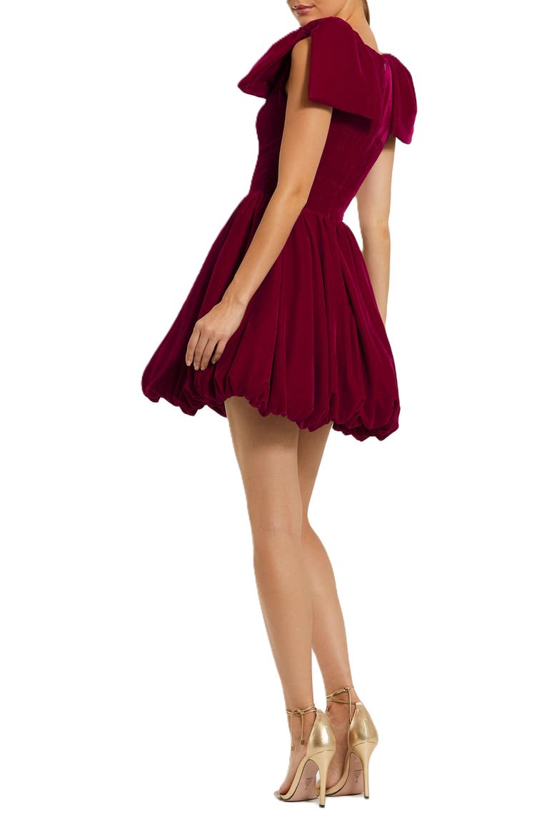 Shoulder Bow Velvet Bubble Mini Dress, Alternate, color, Berry