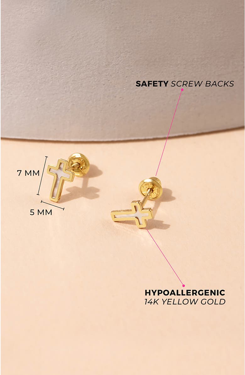 In Season Jewelry 14k Mother of Pearl Cross Earrings, Alternate, color, White