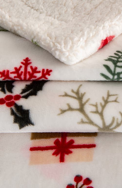 Woven & Weft Holiday Print Reversible Faux Shearling Throw Blanket