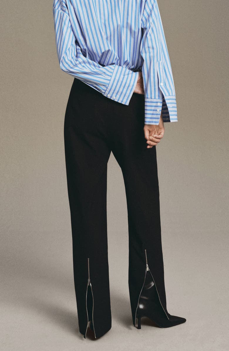 MANGO Pleated Straight Leg Pants with Side Zip Hems, Alternate, color, Black