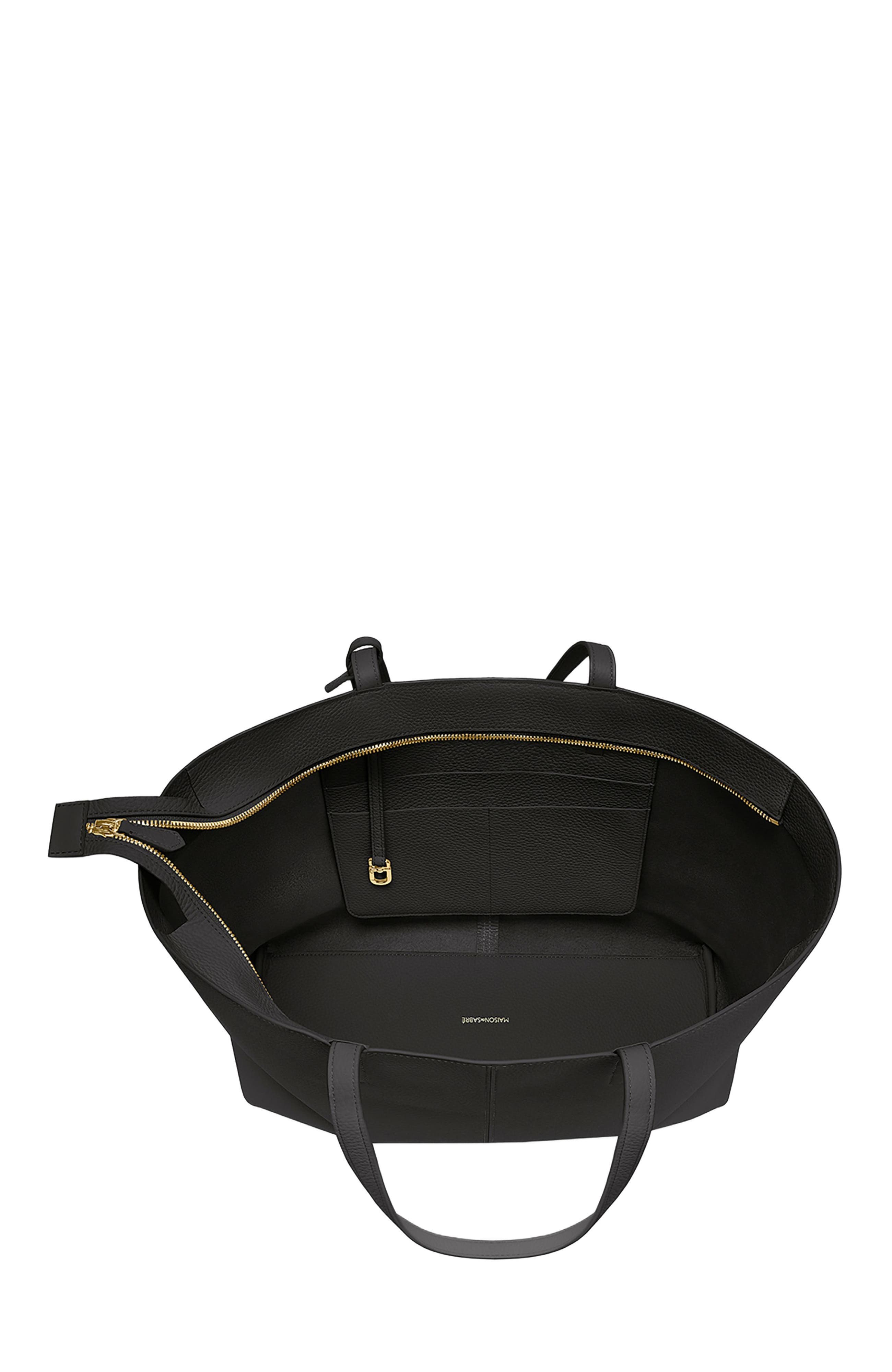 MAISON de SABRÉ Large Leather Zipped Soft Tote, Alternate, color, Black Caviar