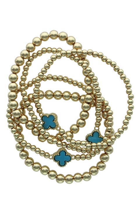 Set of 5 Clover Beaded Stackable Bracelets