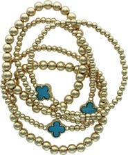 OLIVIA WELLES Set of 5 Clover Beaded Stackable Bracelets