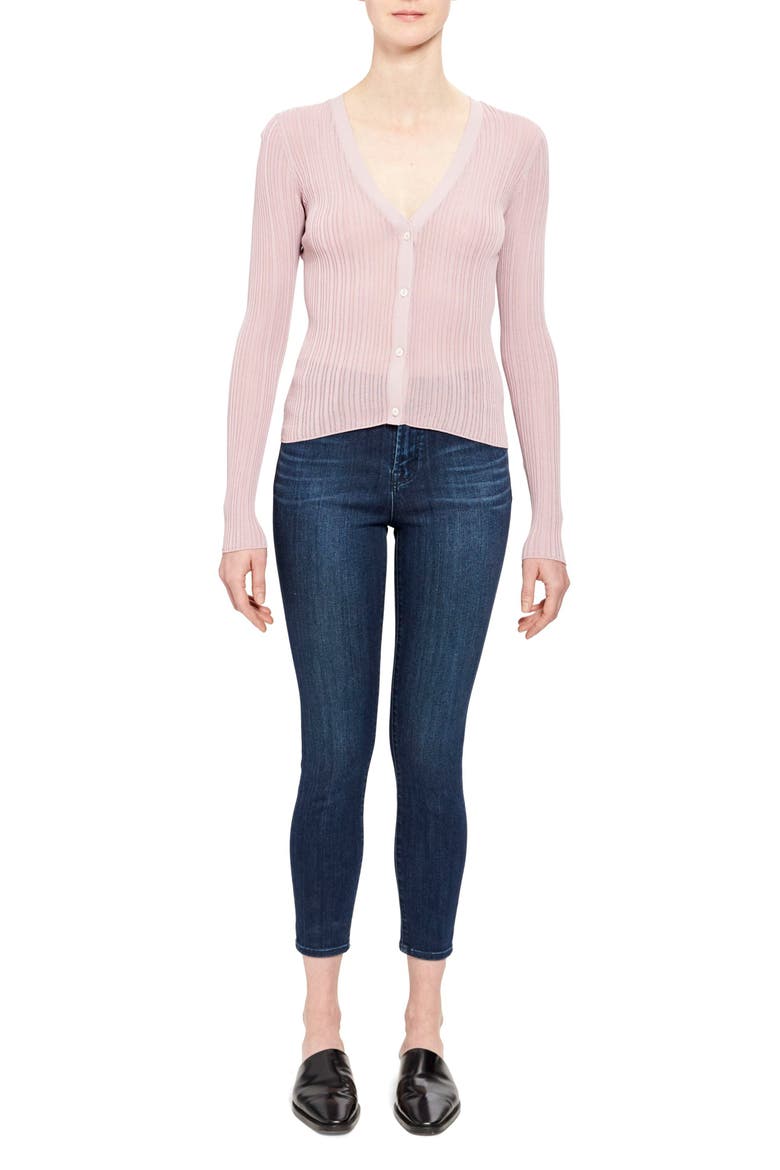 Ribbed Cardigan, Alternate, color, DARK LILAC