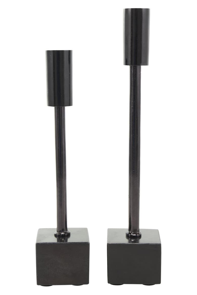 Set of 2 Modern Black Metal Candleholders, Alternate, color, BLACK