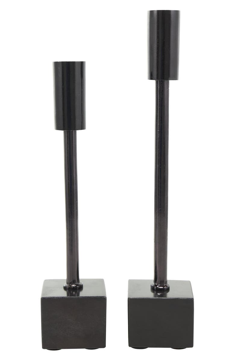 VIVIAN LUNE HOME Set of 2 Modern Black Metal Candleholders, Alternate, color, Black