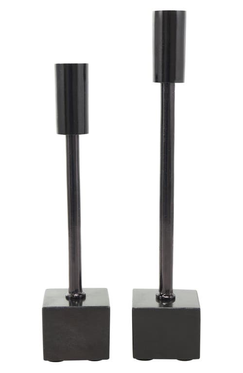Vivian Lune Home Set Of 2 Modern Black Metal Candleholders In Black