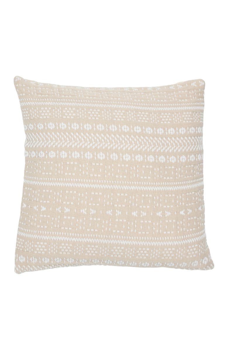 Storied Home Woven Cotton Embroidered Pillow, Main, color, Beige